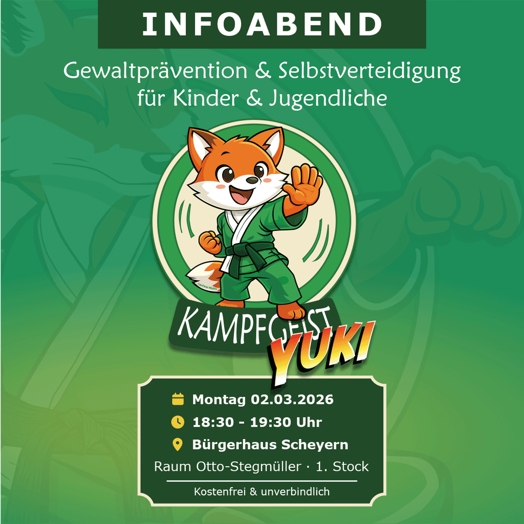 Kampfgeist Dojo Scheyern. Infoabend Gewaltprävention und Selbstverteidigung für Kinder und Jugendliche.